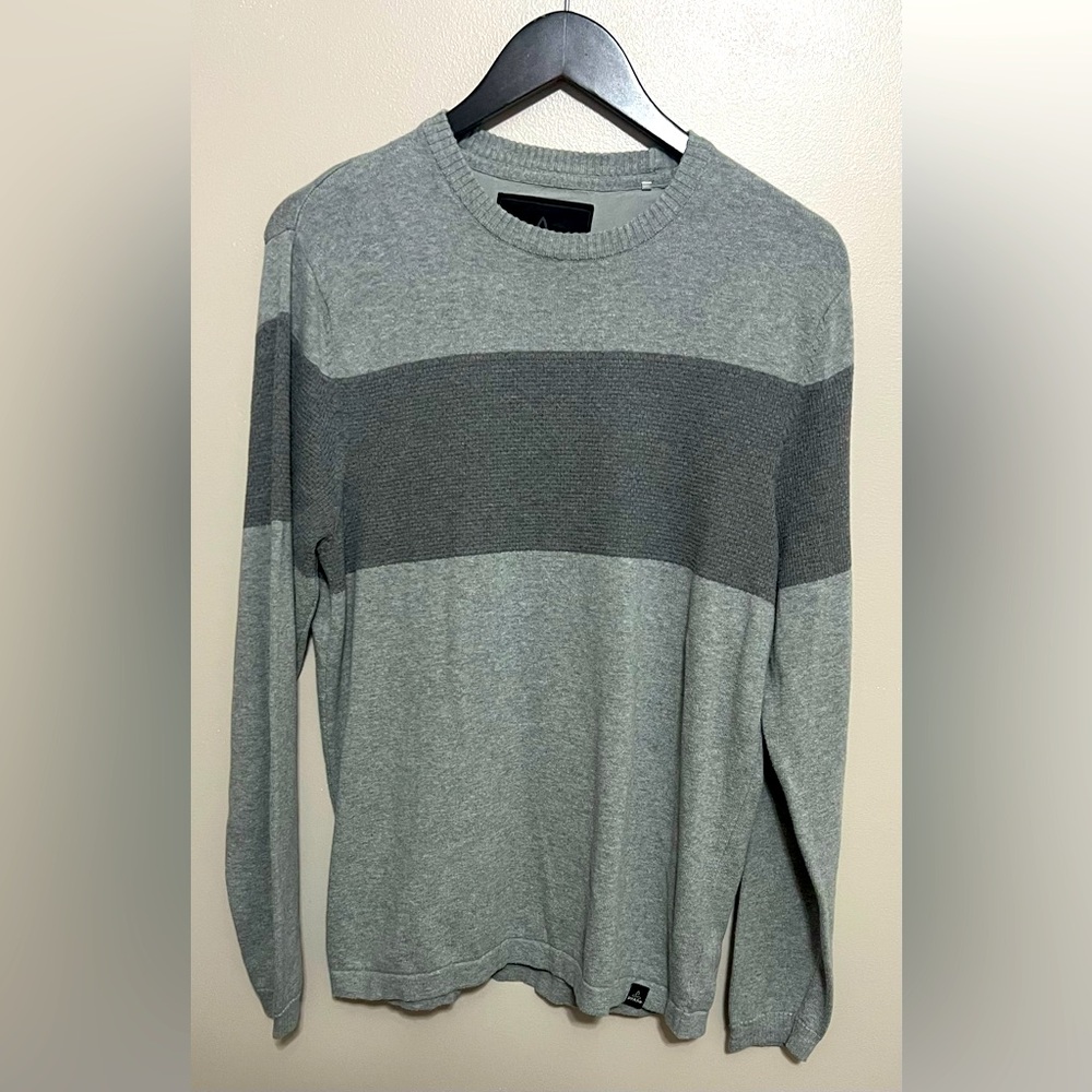 PRANA crew neck long sleeve grey dark grey stripe organic cotton sweater Size M